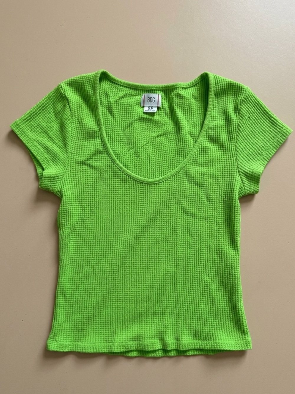 BDG Bright Green Waffle Knit Top Size S